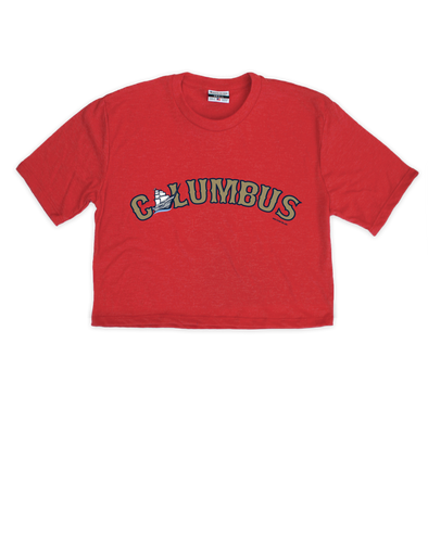 Columbus Clippers Where I'm From Women's Red Gold Jersey Crop Top